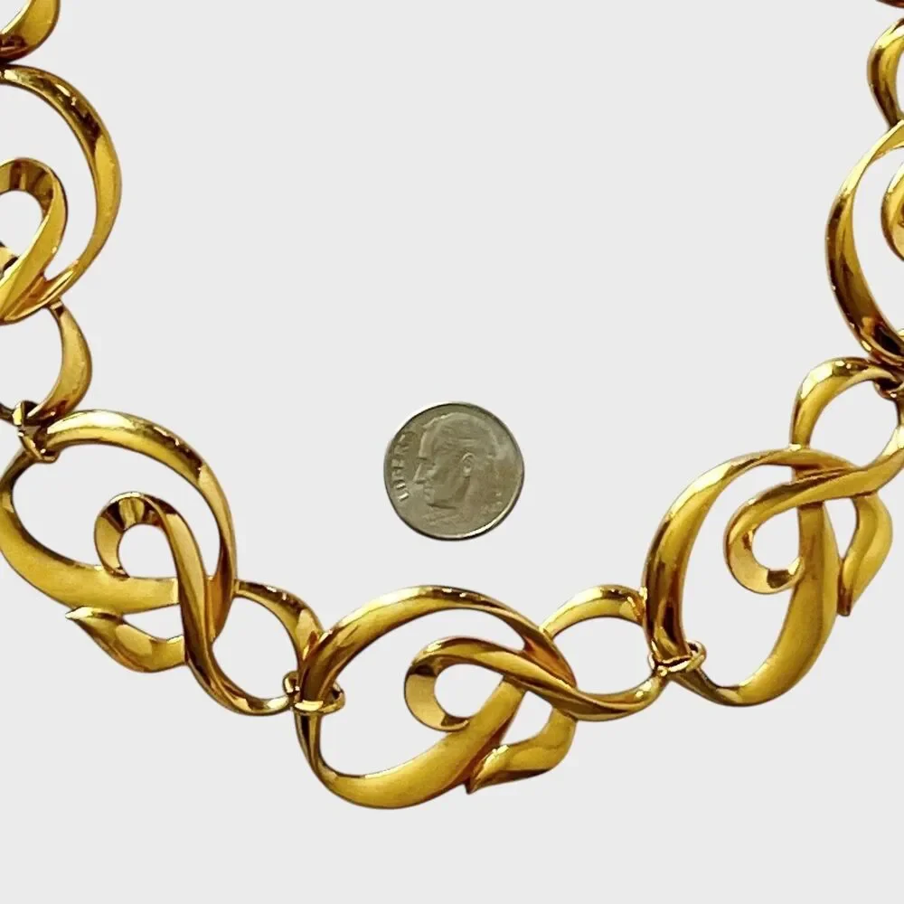 VTG Avon Linked Swirl Necklace Chunky Gold Tone Abstract Statement Chic Jewelry
